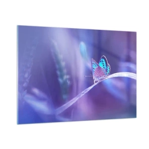 Impression sur verre - Image sur verre - Papillon sur fond de lumière violette - 100x70cm - Un joyau de la nature - Décoration murale moderne pour le salon et la chambre ARTTOR