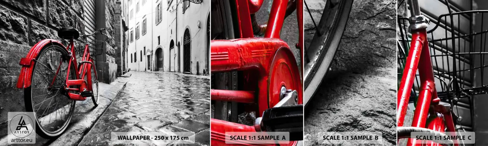 Échantillon de Papier Peint Autocollant Deluxe Sticker - La vraie beauté ne vieillit pas - Ville, Architecture, Vélo - 100x30 cm