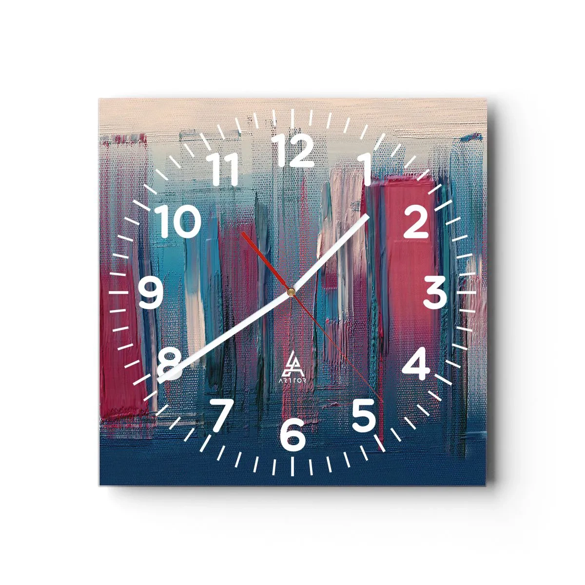 Horloge murale - Pendule murale - Composition verticale en bleu et rouge - 40x40 cm