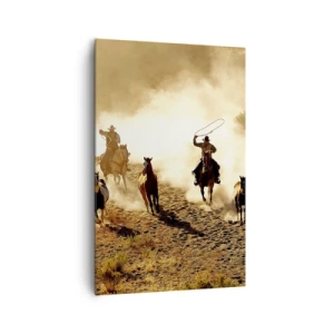 Impression sur toile - Image sur toile - Cowboys à cheval en action sur un terrain désertique - 80x120cm - L'ouest vraiment sauvage - Décoration murale moderne pour le salon et la chambre ARTTOR
