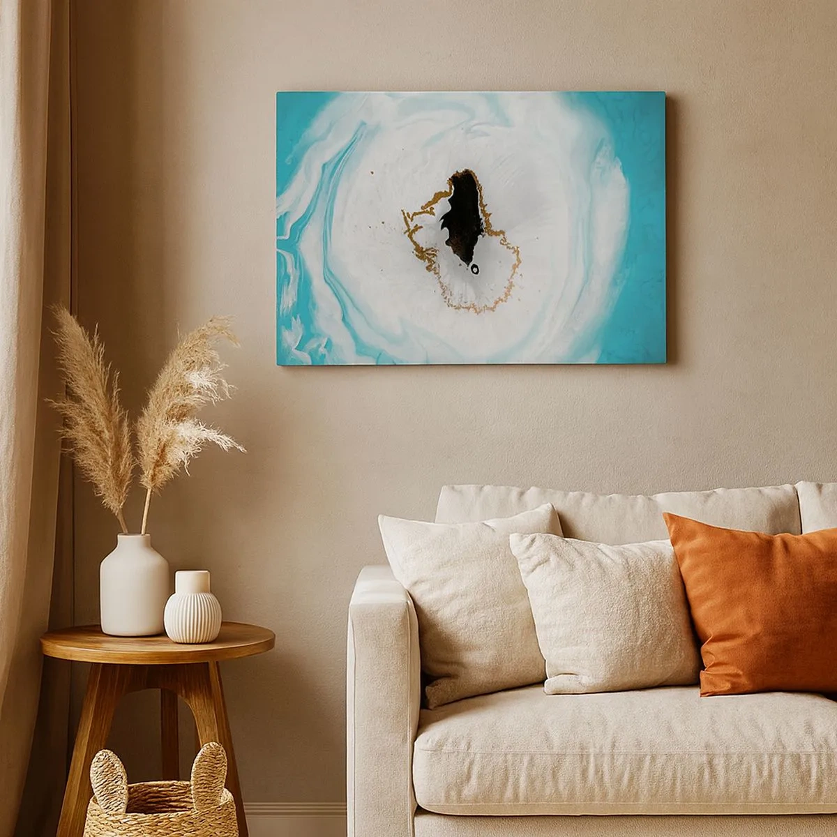 Impression sur toile - Image sur toile - Motif de géode abstrait dans des tons de turquoise, blanc et or - 70x50cm - Pénétrer à l'intérieur - Décoration murale moderne pour le salon et la chambre ARTTOR