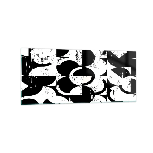 Impression sur verre - Image sur verre - Motif géométrique abstrait noir et blanc avec un effet vintage - 120x50cm - Le blanc est blanc et le noir est noir - Décoration murale moderne pour le salon et la chambre ARTTOR