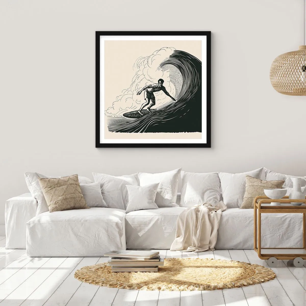Affiche dans un cadre noir - Poster - Le roi de la vague - 60x60 cm