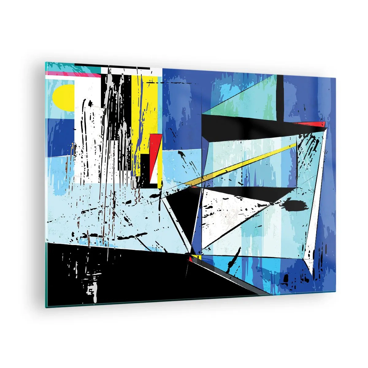 Impression sur verre - Image sur verre - Composition géométrique abstraite dans les tons de bleu - 70x50cm - Regardez le monde sous un certain angle… - Décoration murale moderne pour le salon et la chambre ARTTOR