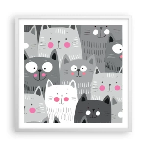 Affiche dans un cadre blanc - Poster - Le monde des chats - 60x60 cm