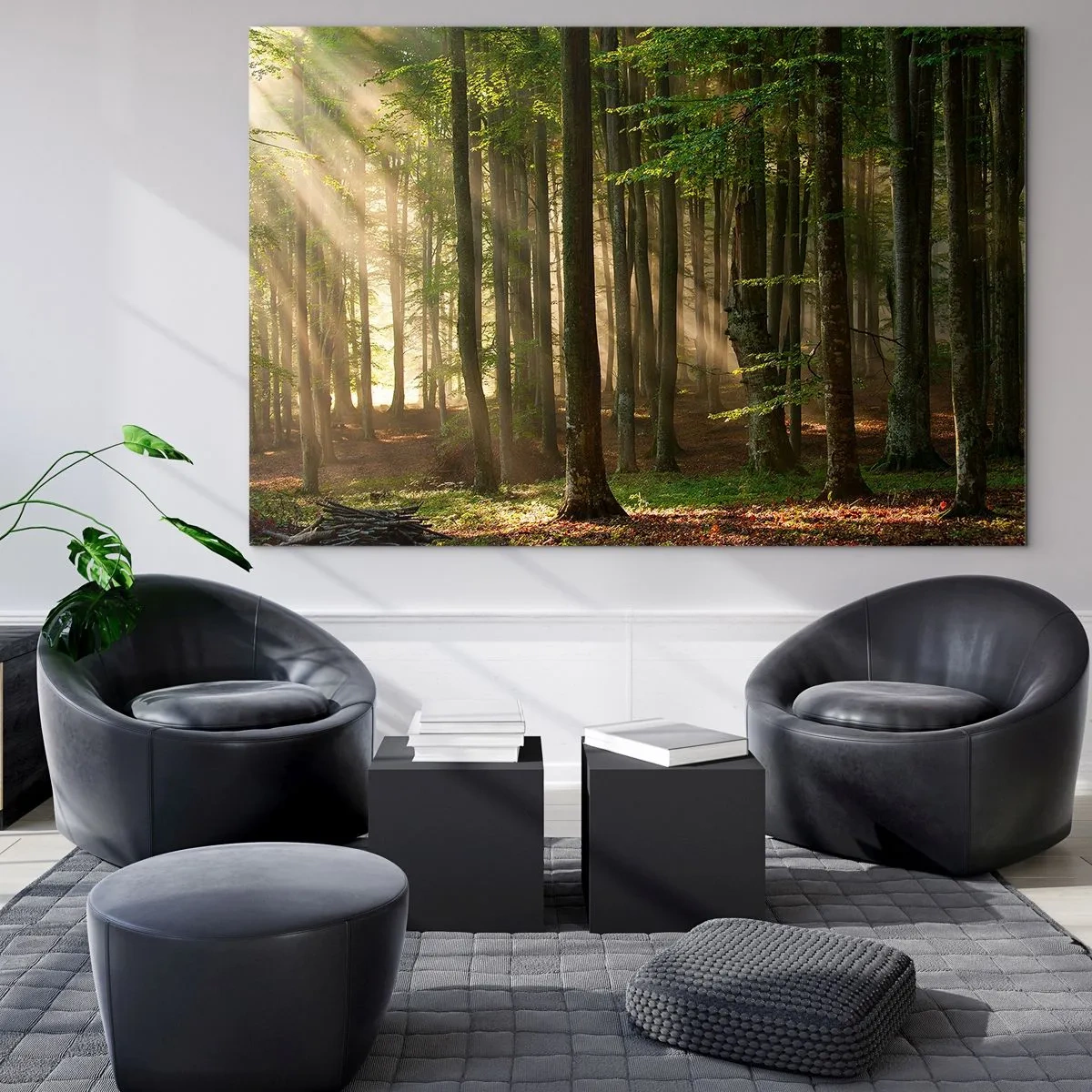 Impression sur verre - Image sur verre - Les rayons du soleil brillent à travers les arbres de la forêt - 100x70cm - Rayon d'un matin de printemps - Décoration murale moderne pour le salon et la chambre ARTTOR