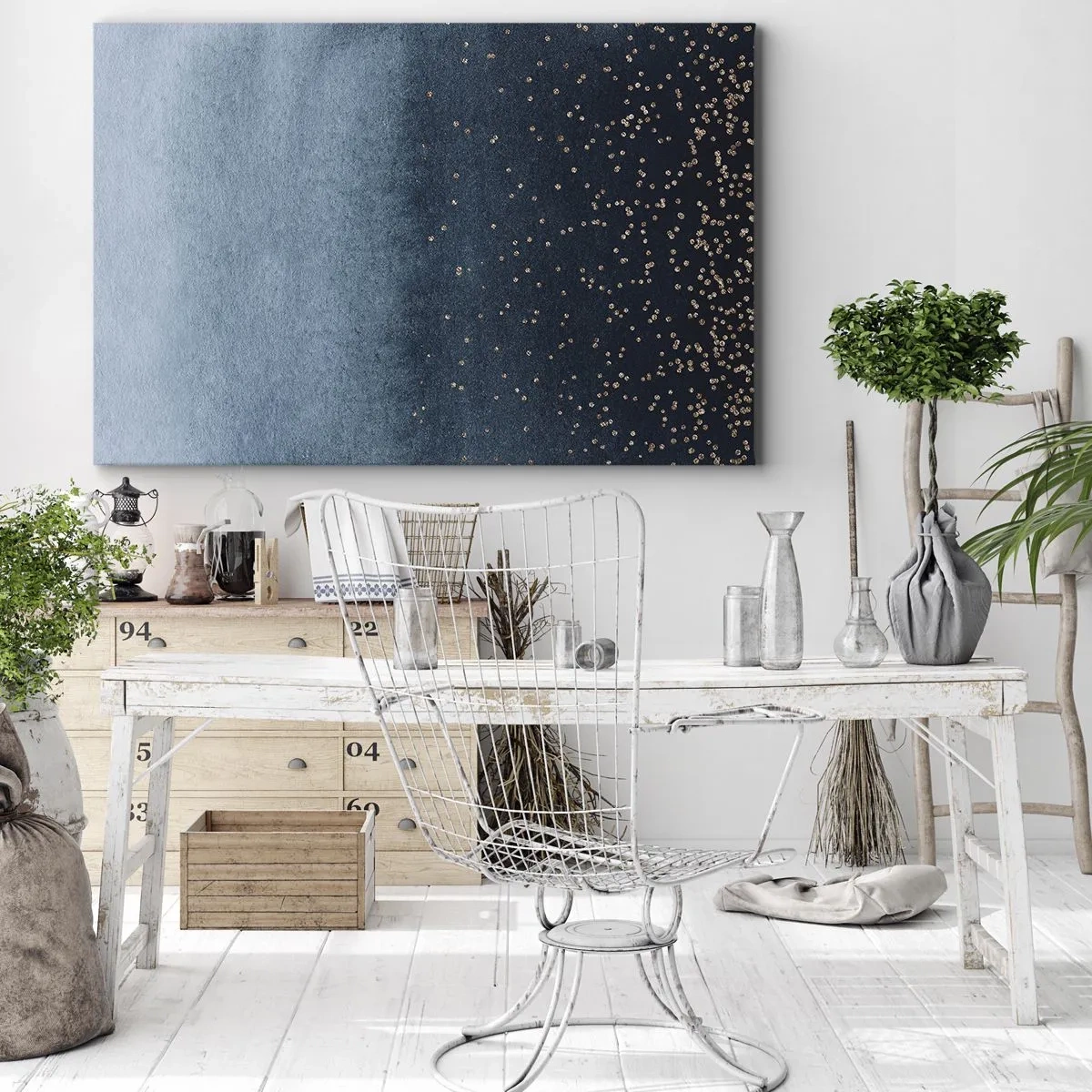 Impression sur toile - Image sur toile - Dégradés bleus avec de subtils accents dorés - 70x50cm - Composition - phases bleues - Décoration murale moderne pour le salon et la chambre ARTTOR