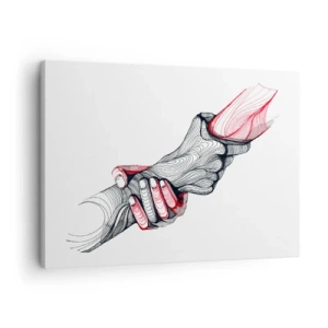 Impression sur toile - Image sur toile - Des mains artistiques se tenant l'une l'autre dans un style minimaliste - 70x50cm - Vous êtes entre de bonnes mains - Décoration murale moderne pour le salon et la chambre ARTTOR