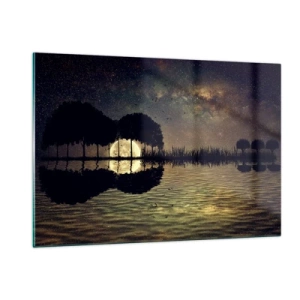 Impression sur verre - Image sur verre - Scène de nuit avec une pleine lune reflétée dans l'eau - 120x80cm - Nuit au bout du monde - Décoration murale moderne pour le salon et la chambre ARTTOR