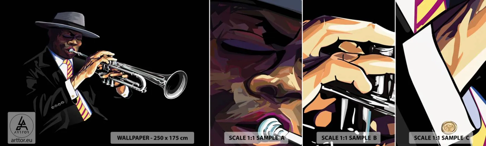 Échantillon de Papier Peint Autocollant Deluxe Sticker - Le charme de la vieille école - Musique, le jazz, Trompette - 100x30 cm