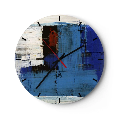 Horloge murale - Pendule murale - Abstraction moderne avec dominante bleue et accents de rouge. - 30x30cm - Secret de bleu - Décoration murale moderne pour le salon, la cuisine et la chambre ARTTOR