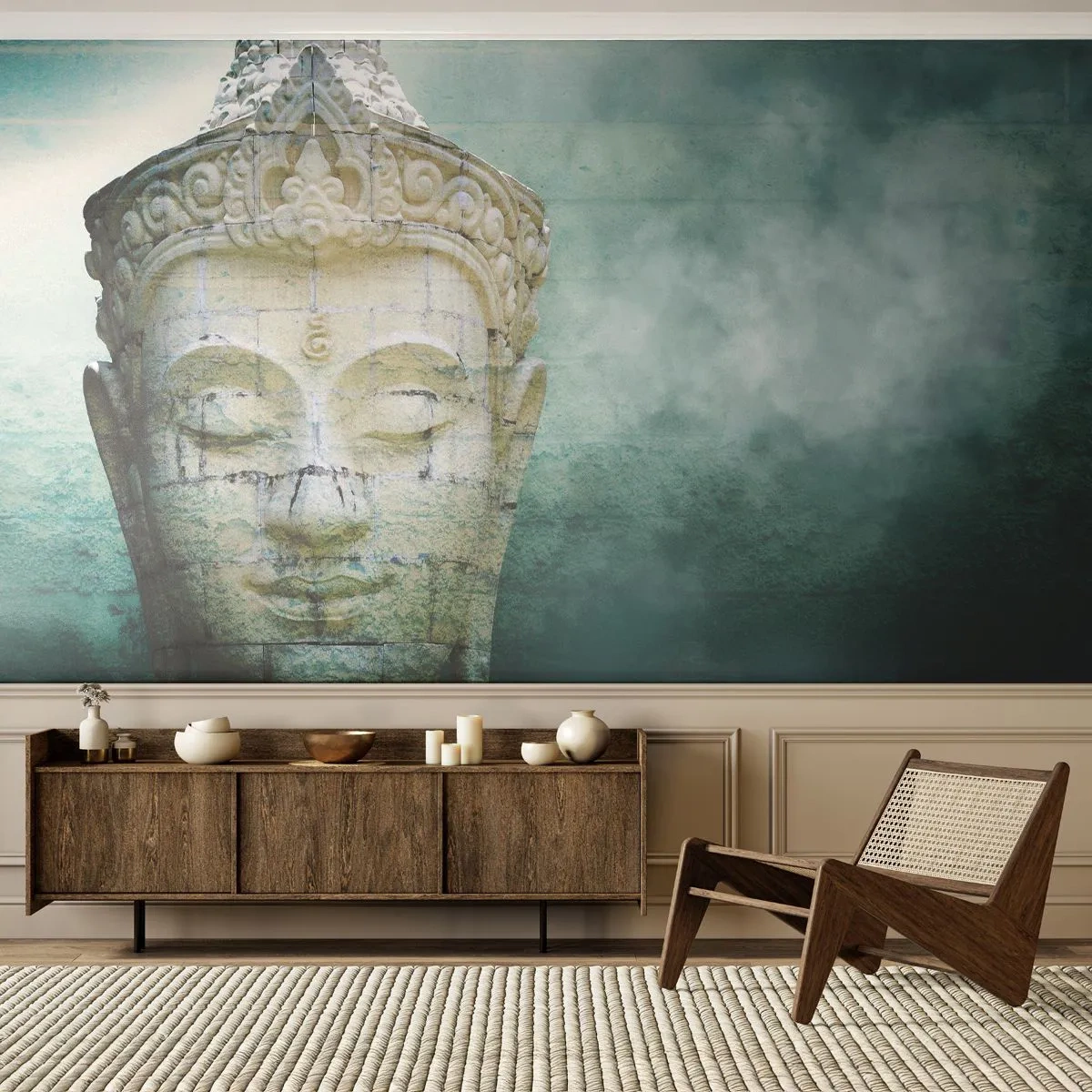 Papier Peint Autocollant Deluxe Sticker - A la recherche de la lumière - Bouddha, statue de Bouddha, Asie - 250x175 cm