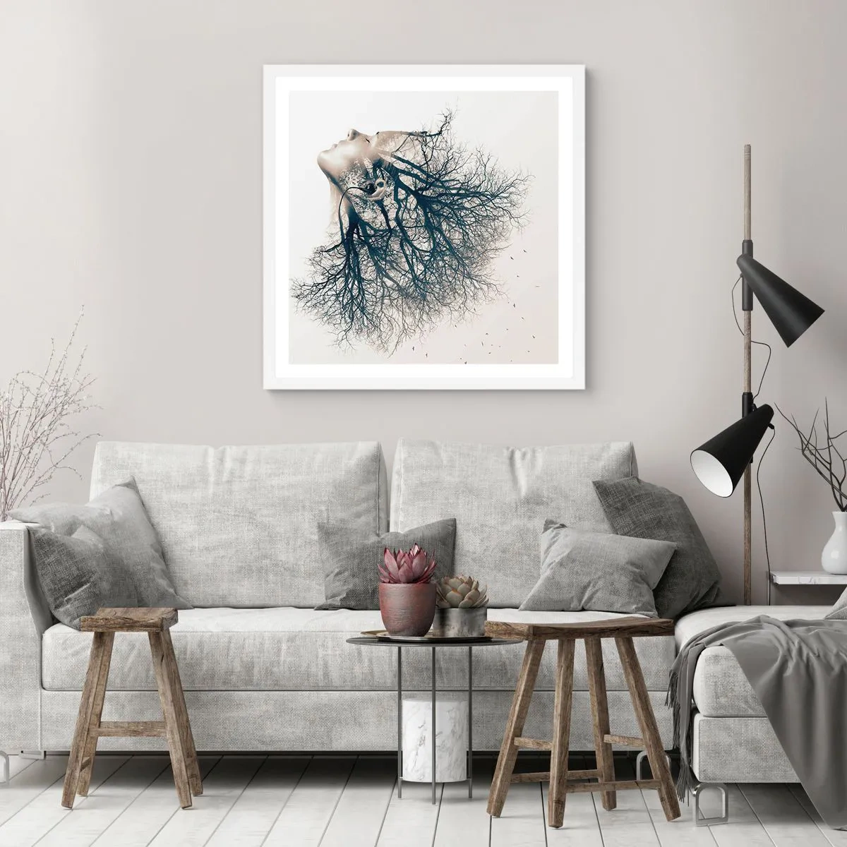 Affiche dans un cadre blanc - Poster - Écouter le murmure des arbres - 40x40 cm