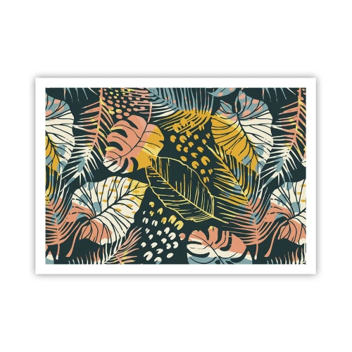 Affiche - Poster - Feuilles colorées sur fond sombre - 100x70cm - Fantaisie feuillue - Décoration murale moderne pour le salon et la chambre ARTTOR