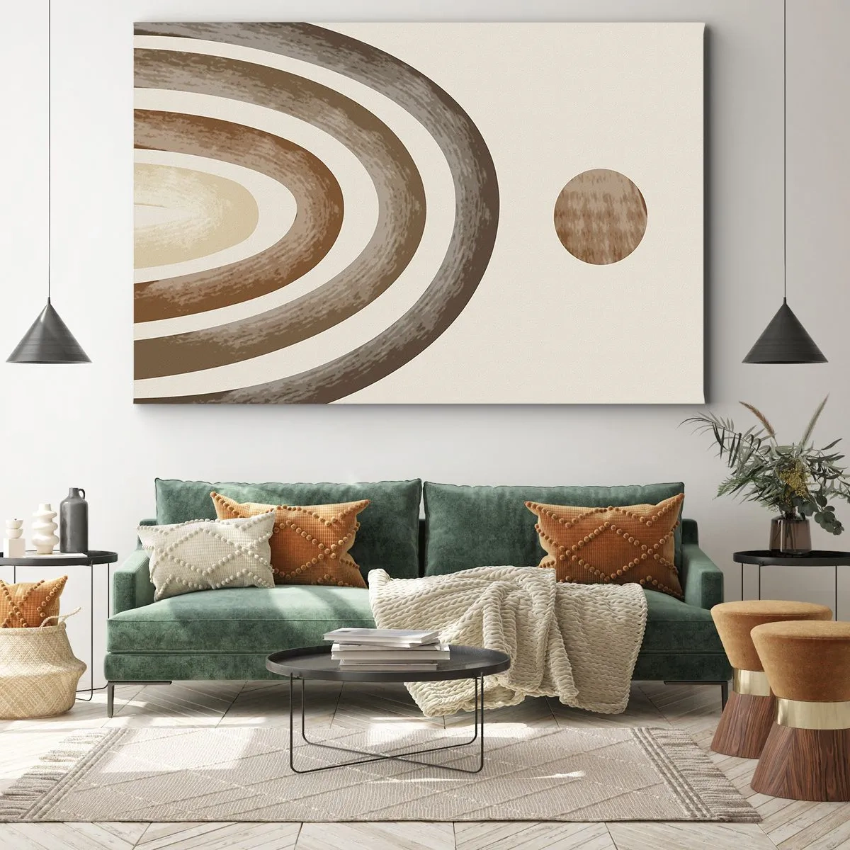 Impression sur toile - Image sur toile - Motif planétaire géométrique dans les tons de marron - 120x80cm - Dans une galaxie lointaine - Décoration murale moderne pour le salon et la chambre ARTTOR