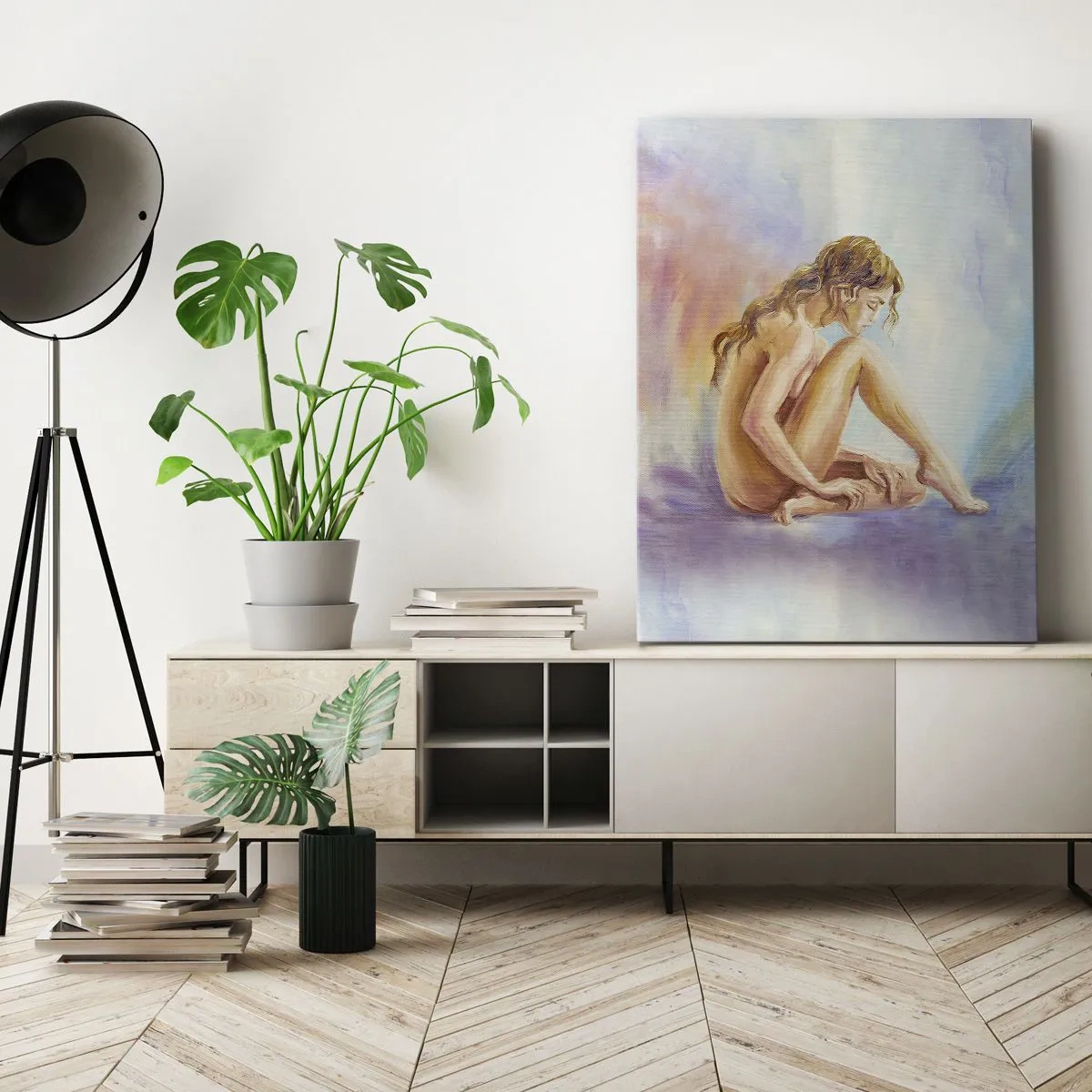 Impression sur toile - Image sur toile - Une délicate figure de femme sur un fond pastel - 80x120cm - Acte de jeunesse - Décoration murale moderne pour le salon et la chambre ARTTOR
