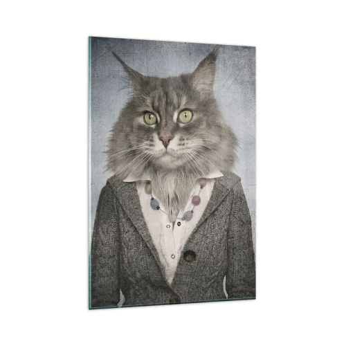 Impression sur verre - Image sur verre - Un triptyque avec des figures animales en vêtements élégants sur un fond stylisé - 80x120cm - La fourrure revient à la mode - Décoration murale moderne pour le salon et la chambre ARTTOR