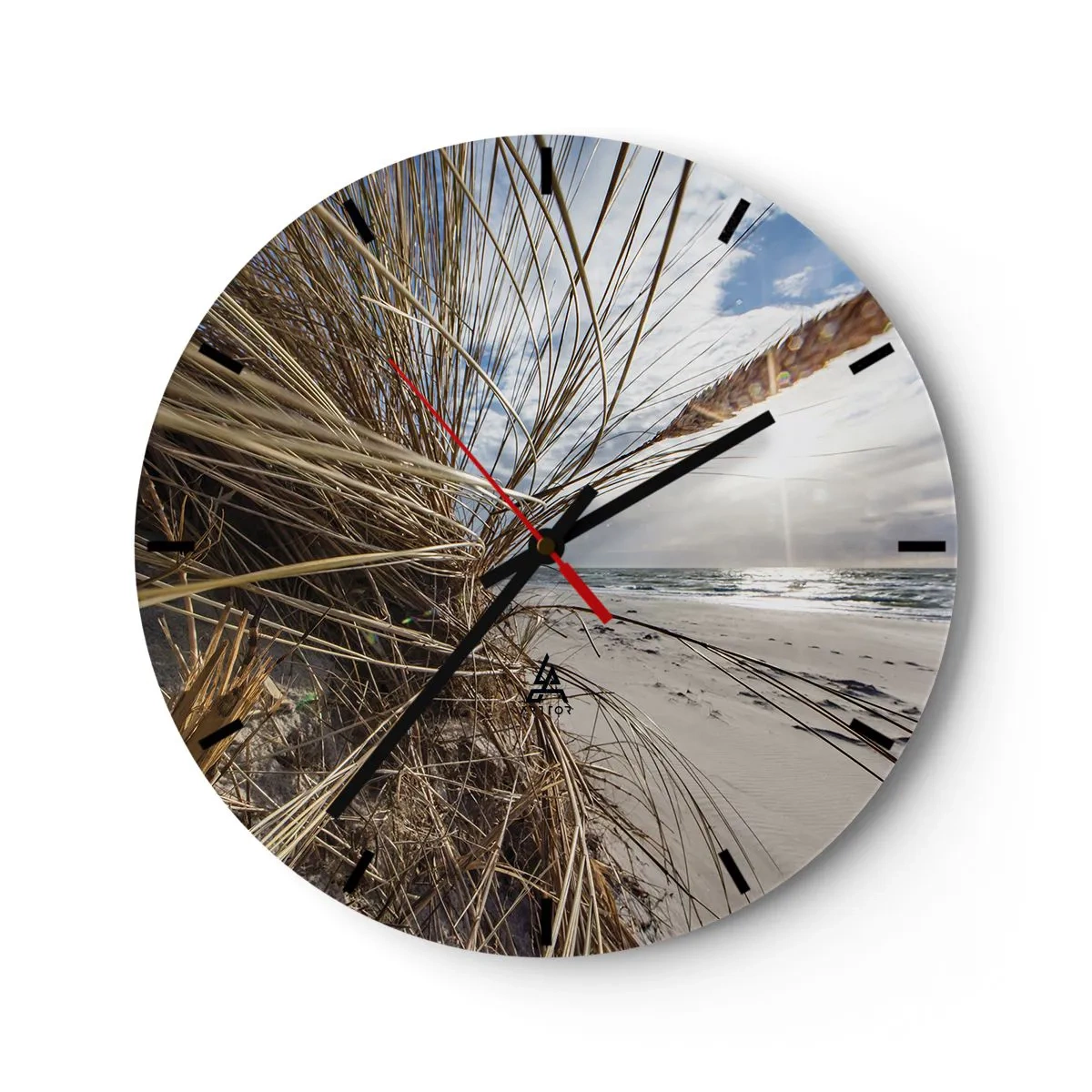 Horloge murale - Pendule murale - Paysage de plage avec vue sur la mer à travers l'herbe - 30x30cm - Rencontre des éléments - Décoration murale moderne pour le salon, la cuisine et la chambre ARTTOR