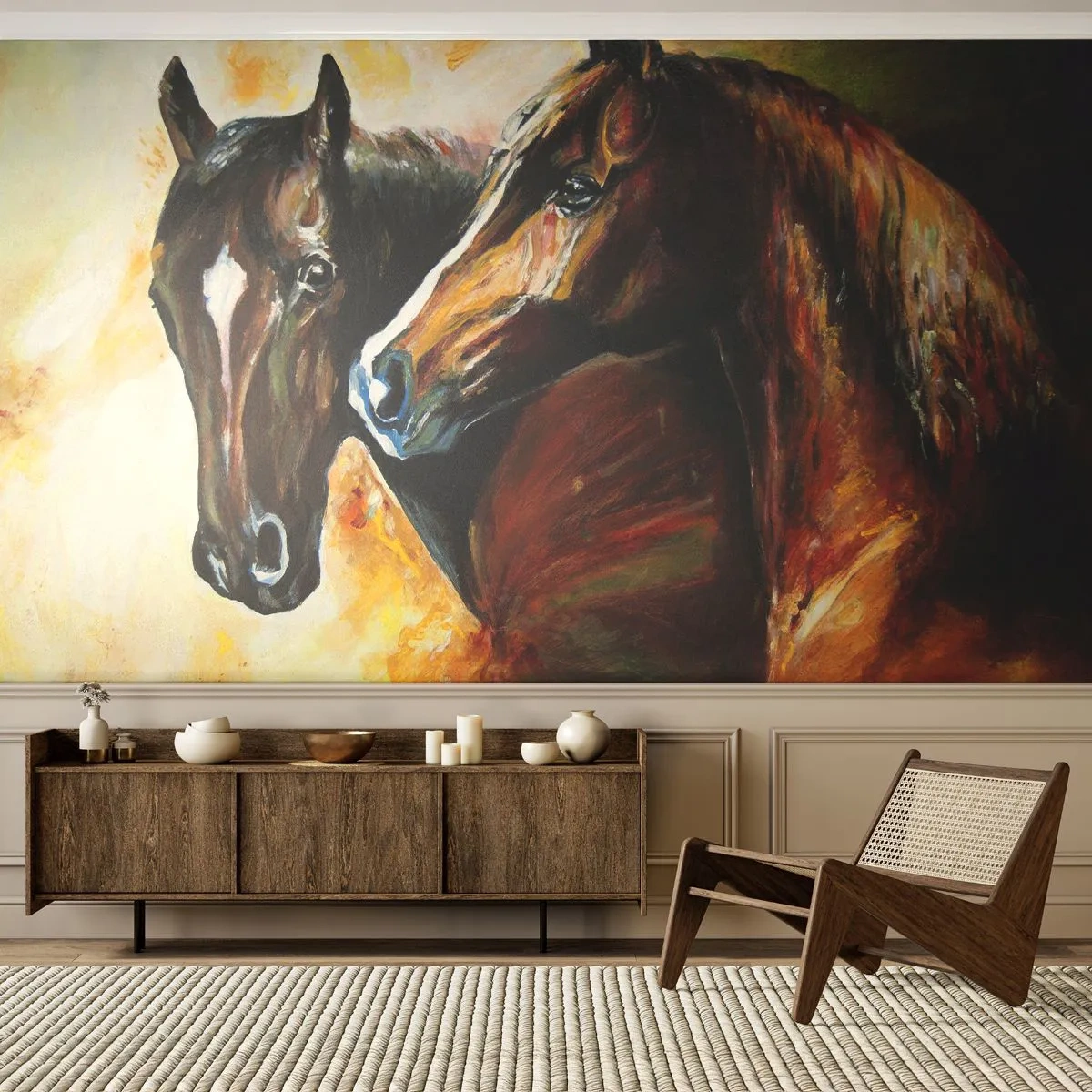 Papier Peint Autocollant Deluxe Sticker - Deux fois plus gracieux - Animaux, Les chevaux, Nature - 250x175 cm