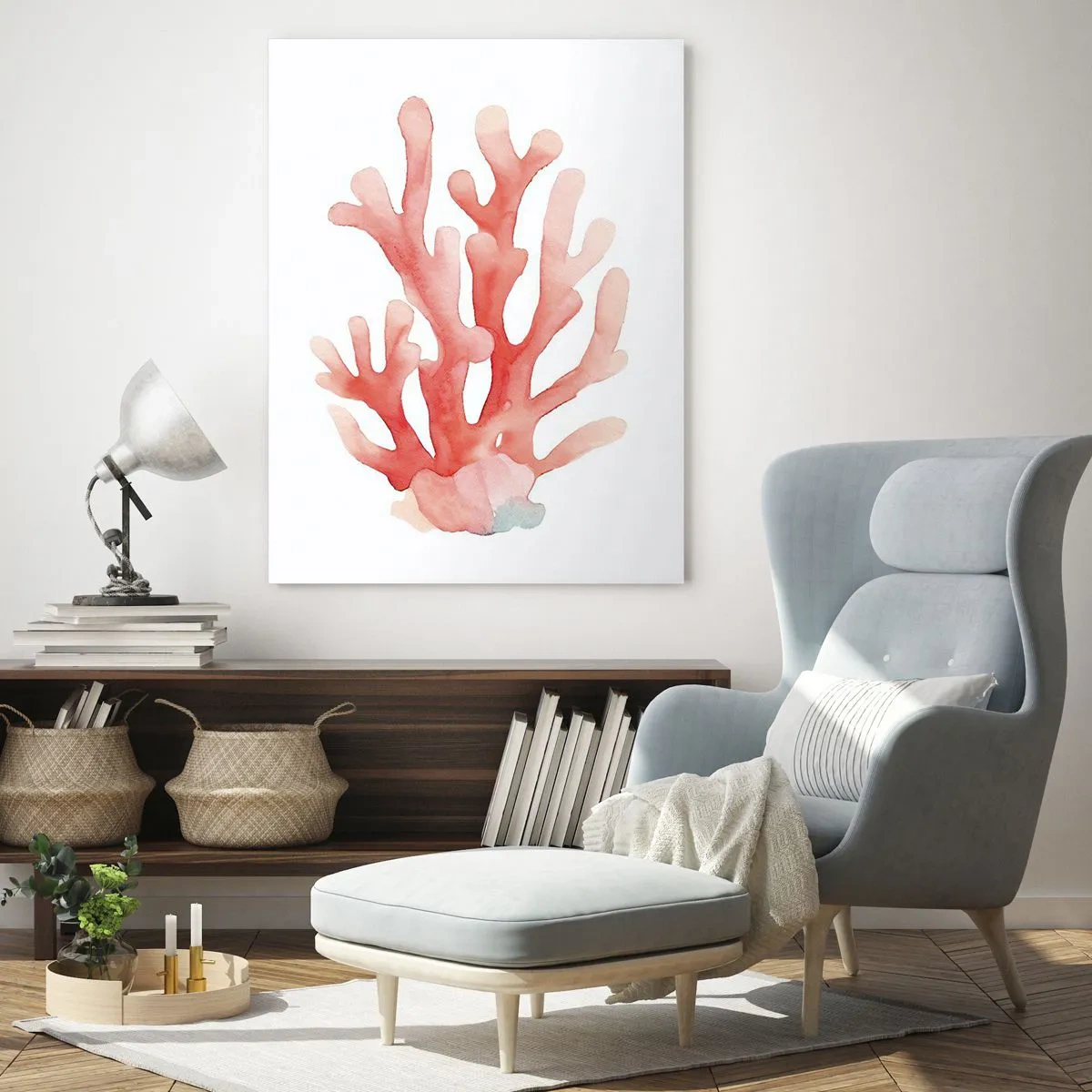 Impression sur verre - Image sur verre - Corail rose aquarelle sur fond blanc - 50x70cm - Corail couleur corail - Décoration murale moderne pour le salon et la chambre ARTTOR