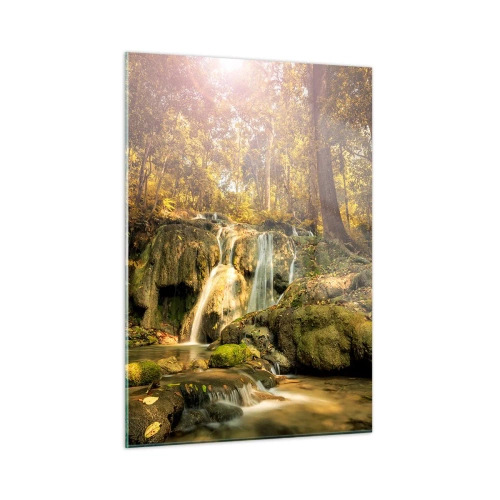 Impression sur verre - Image sur verre - Cascade forestière dans la verdure - 50x70cm - Cascade de forêt en vert - Décoration murale moderne pour le salon et la chambre ARTTOR