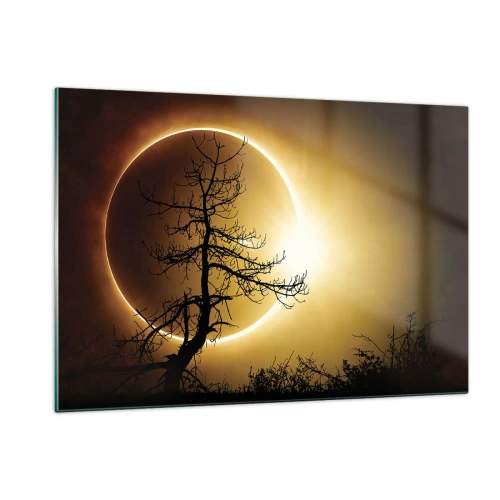 Impression sur verre - Image sur verre - Éclipse solaire derrière l'arbre - 120x80cm - Éclipse totale - Décoration murale moderne pour le salon et la chambre ARTTOR