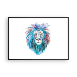 Affiche dans un cadre noir - Poster - Portrait à l'aquarelle d'un lion aux couleurs vives - 100x70cm - Aura électrique - Décoration murale moderne pour le salon et la chambre ARTTOR