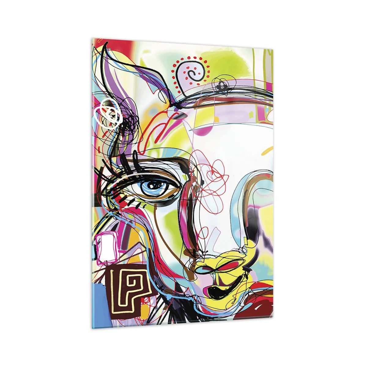 Impression sur verre - Image sur verre - Image abstraite du visage d'un chat dans une expression artistique colorée - 50x70cm - La richesse de l'Art du chat - Décoration murale moderne pour le salon et la chambre ARTTOR