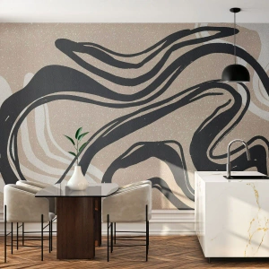 Papier Peint Photo Premium Canvas - Lignes abstraites dans des tons sombres sur fond beige - 100x70cm - Expression multipliée - Décoration murale moderne pour le salon et la chambre ARTTOR