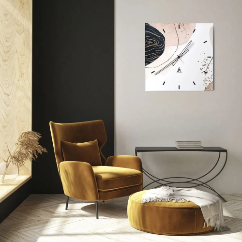 Horloge murale - Pendule murale - Formes abstraites dans des tons beige et bleu marine avec des détails dorés - 30x30cm - Tout coule - Décoration murale moderne pour le salon et la chambre ARTTOR