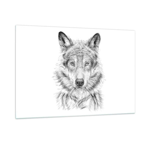 Impression sur verre - Image sur verre - Croquis noir et blanc d'une tête de loup sur fond blanc - 120x80cm - Un leader né - Décoration murale moderne pour le salon et la chambre ARTTOR