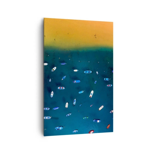 Impression sur toile - Image sur toile - Vue aérienne de bateaux sur l'eau et d'un rivage sablonneux - 80x120cm - Jeu de vacances - Décoration murale moderne pour le salon et la chambre ARTTOR