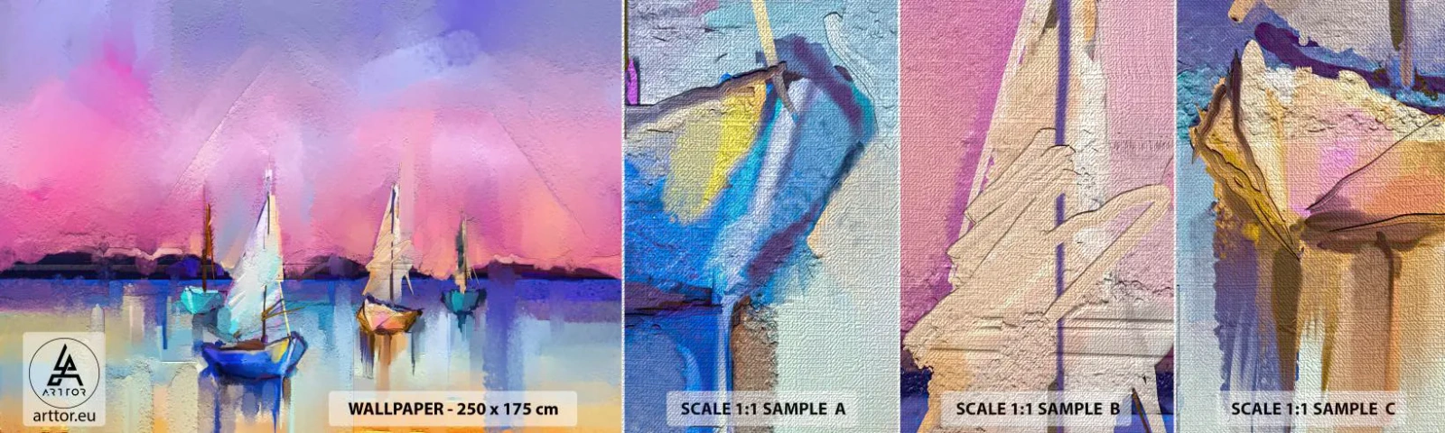 Échantillon de Papier Peint Premium Canvas - Direction: les eaux larges - Paysage, Lac, Voilier - 100x30 cm