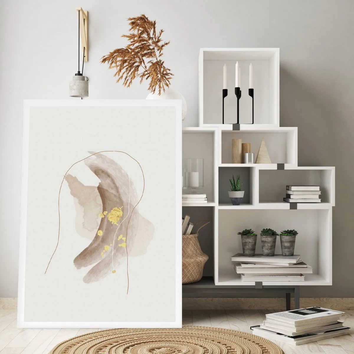 Affiche - Poster - Un motif abstrait en beige avec de délicats accents dorés. - 50x70cm - rencontré dans l'espace - Décoration murale moderne pour le salon et la chambre ARTTOR