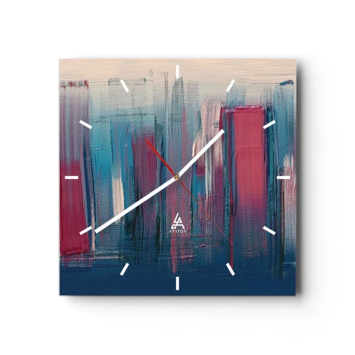 Horloge murale - Pendule murale - Formes verticales abstraites dans des tons de bleu et de rouge - 30x30cm - Composition verticale en bleu et rouge - Décoration murale moderne pour le salon et la chambre ARTTOR