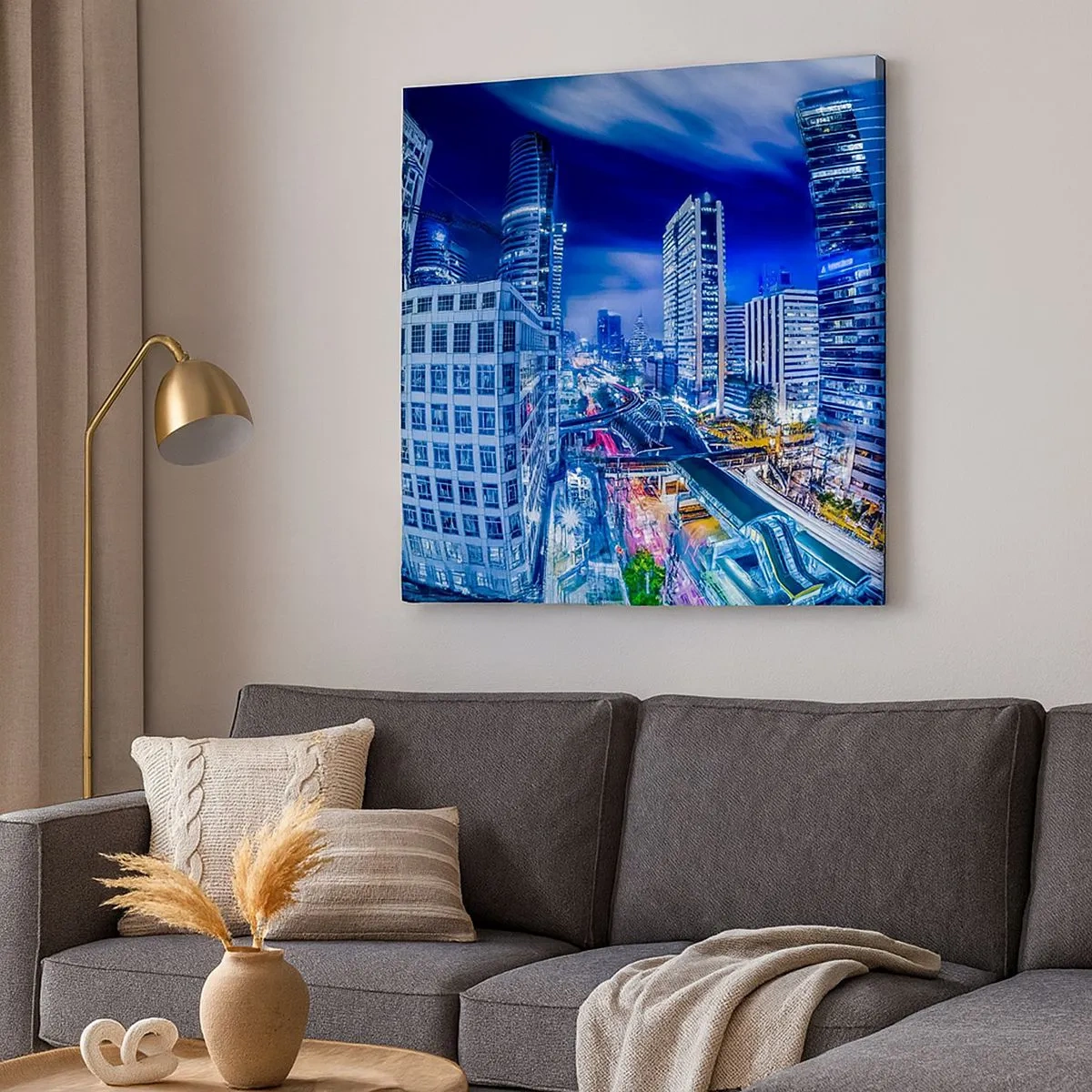 Impression sur toile - Image sur toile - Rythmes de la ville nocturne - 30x30 cm