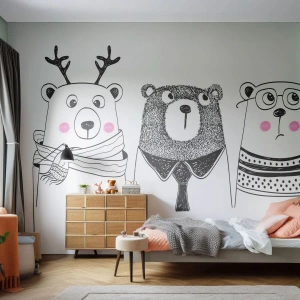 Papier Peint Photo Premium Sand - Ours en peluche, petit ours en peluche et doudou - Pour les enfants, Ours, Illustration - 150x105 cm