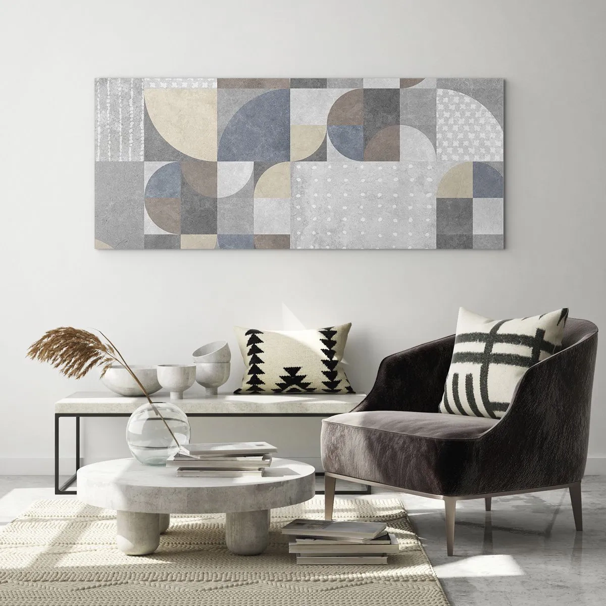 Impression sur verre - Image sur verre - Motif géométrique dans des tons pastel - 120x50cm - Fantaisie de la céramique - Décoration murale moderne pour le salon et la chambre ARTTOR