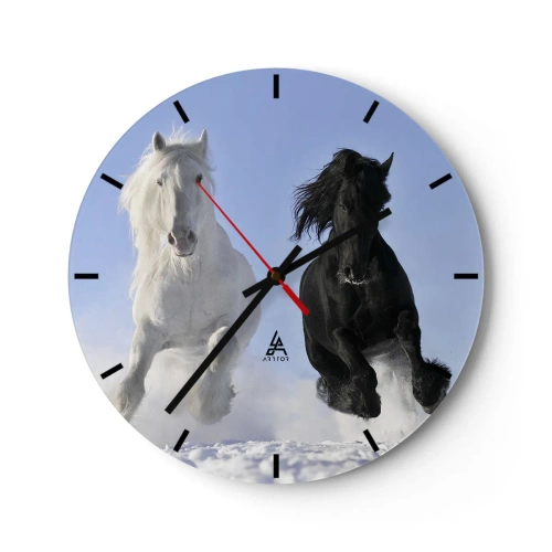 Horloge murale - Pendule murale - Galop noir et blanc - 40x40 cm