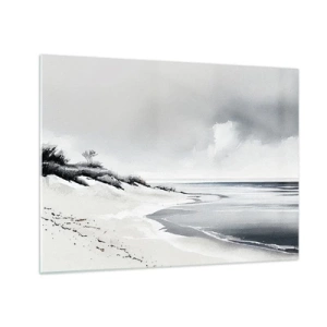 Impression sur verre - Image sur verre - Plage noire et blanche avec horizon et mer calme - 70x50cm - Ensemble depuis toujours - Décoration murale moderne pour le salon et la chambre ARTTOR