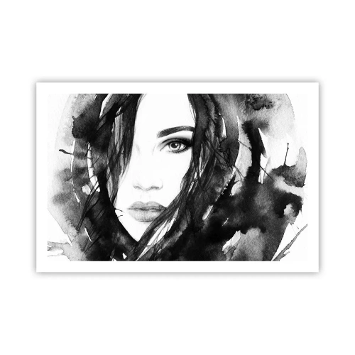 Affiche - Poster - Portrait d'une dame en noir et blanc - 91x61 cm
