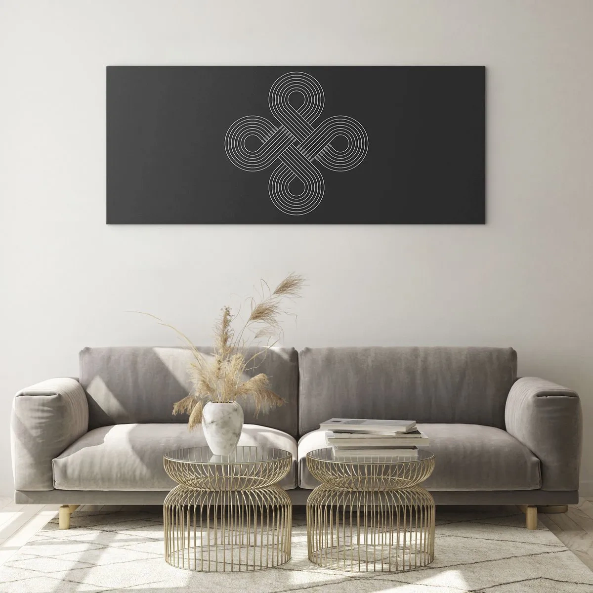 Impression sur verre - Image sur verre - Motif celtique dans un style minimaliste sur fond noir - 120x50cm - Dans l'âme celtique - Décoration murale moderne pour le salon et la chambre ARTTOR