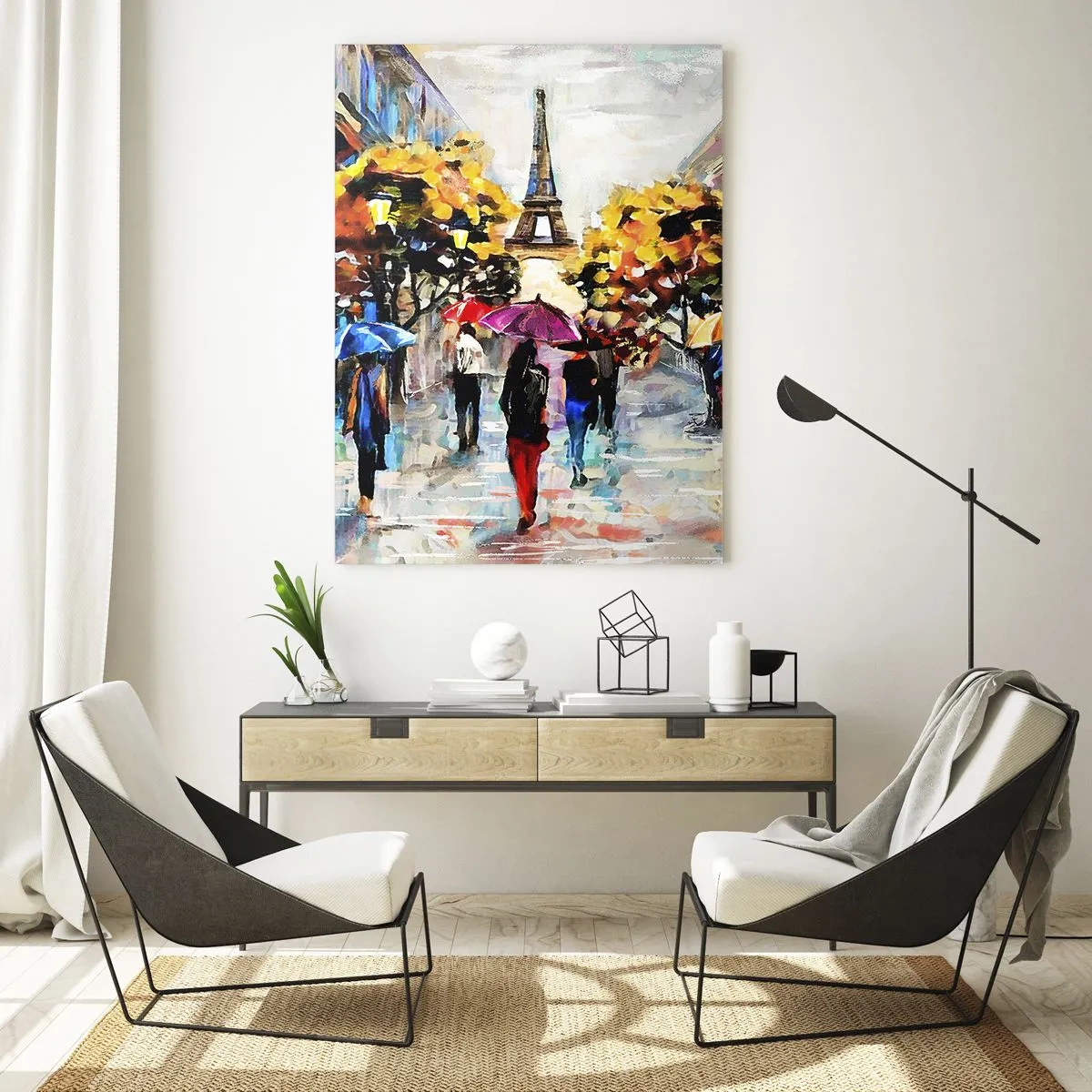 Impression sur verre - Image sur verre - Une promenade d'automne à Paris avec vue sur la Tour Eiffel - 70x100cm - Particulièrement beau en automne - Décoration murale moderne pour le salon et la chambre ARTTOR