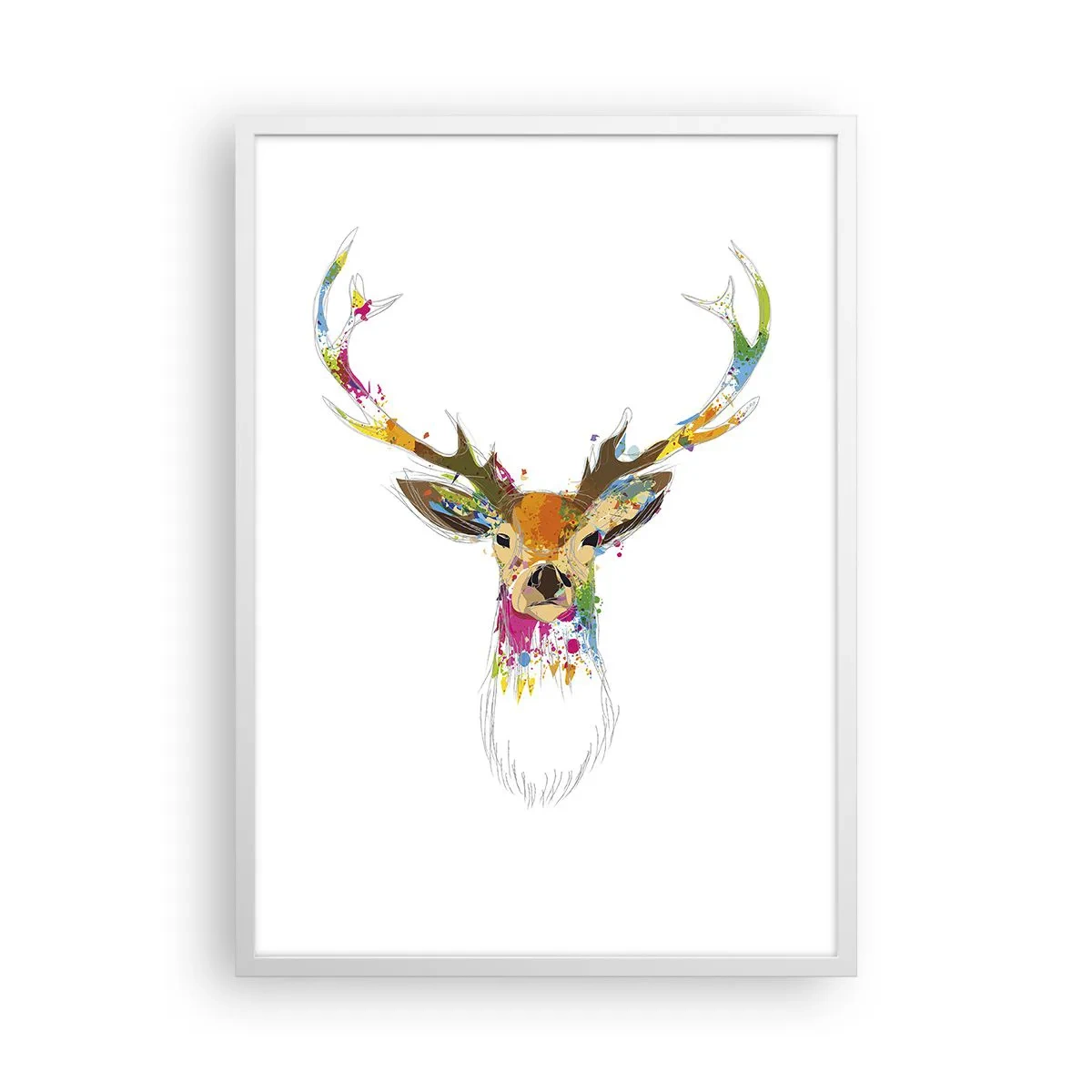 Affiche dans un cadre blanc - Poster - Un cerf doux baigné de couleur - 50x70 cm