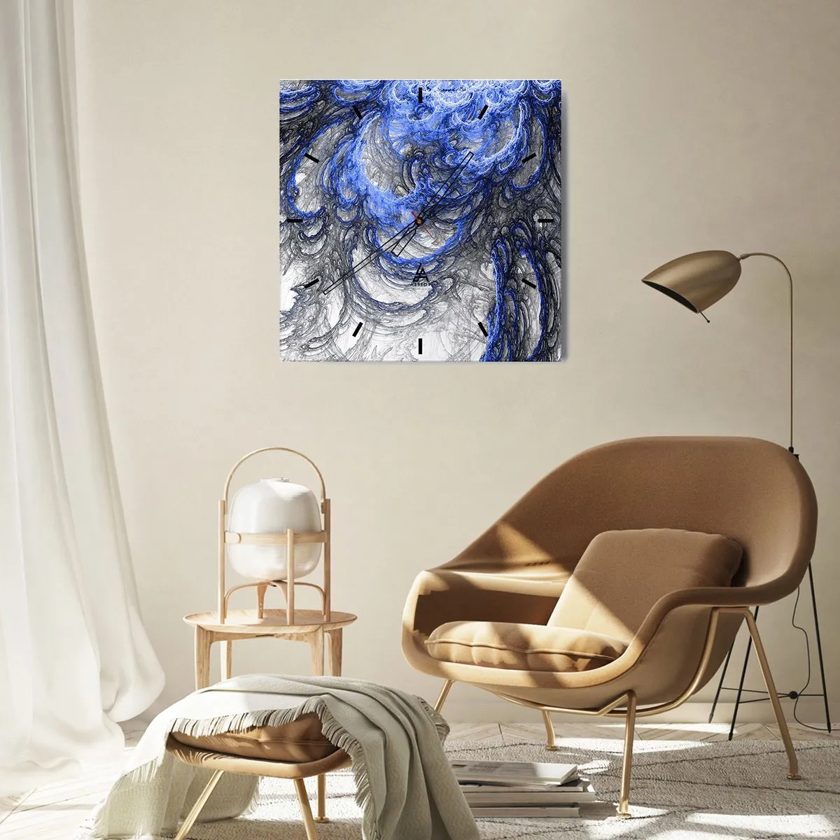 Horloge murale - Pendule murale - Vagues abstraites dans des tons de bleu et de gris - 30x30cm - La naissance d'une vague - Décoration murale moderne pour le salon et la chambre ARTTOR