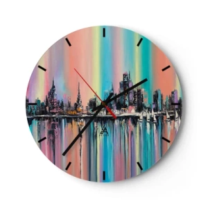 Horloge murale - Pendule murale - Un panorama urbain coloré se reflétant dans l'eau - 30x30cm - Noyé par la lumière de la nuit - Décoration murale moderne pour le salon, la cuisine et la chambre ARTTOR