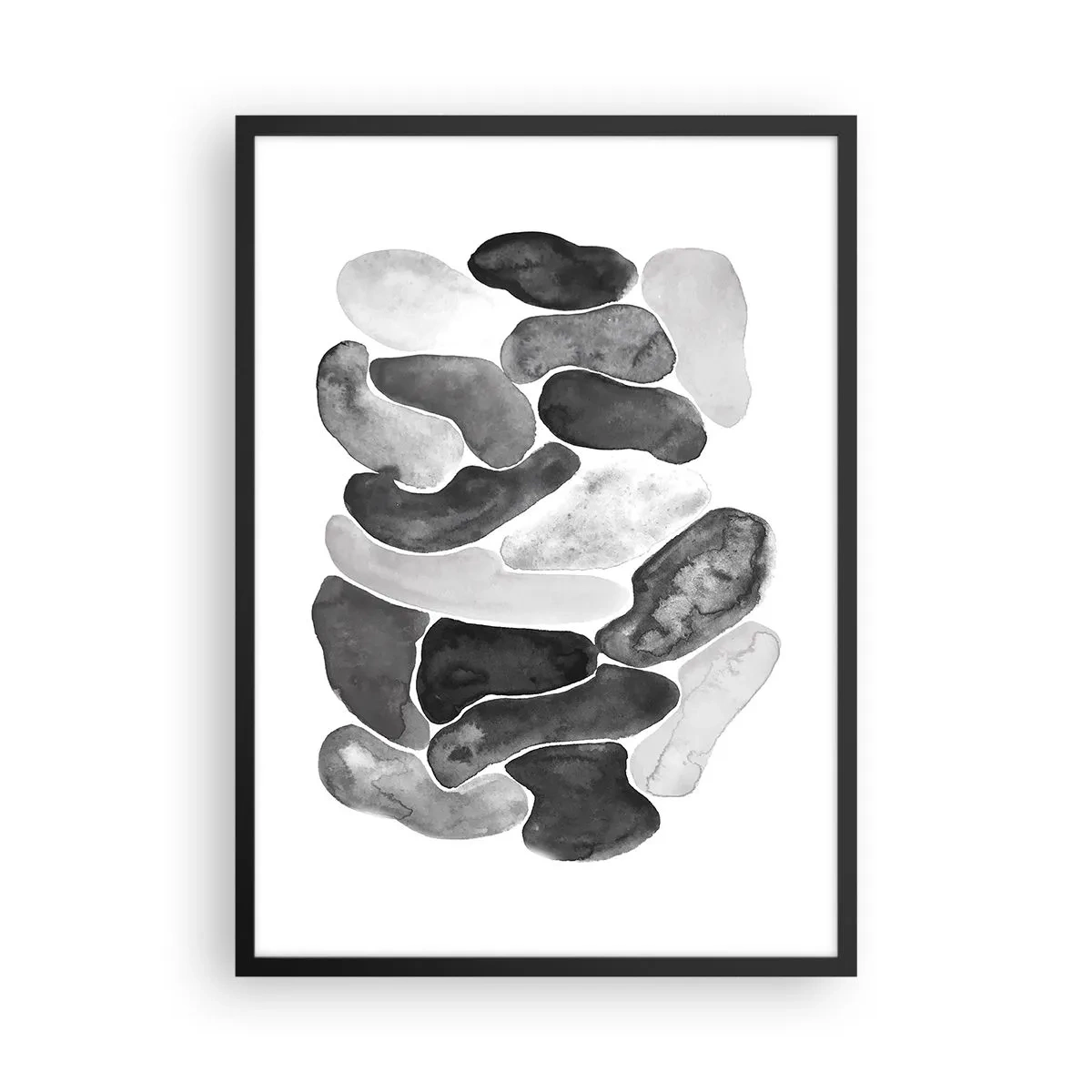 Affiche dans un cadre noir - Poster - Formes abstraites dans des tons de noir, gris et blanc - 50x70cm - Abstraction rocheuse - Décoration murale moderne pour le salon et la chambre ARTTOR
