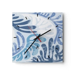 Horloge murale - Pendule murale - Formes abstraites dans des tons de bleu sur fond blanc - 30x30cm - Fougères bleues - Décoration murale moderne pour le salon et la chambre ARTTOR