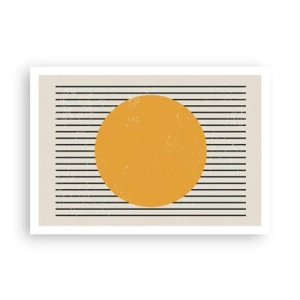 Affiche - Poster - Un cercle jaune sur un fond de lignes horizontales noires et blanches - 100x70cm - Le pouvoir de la simplicité - Décoration murale moderne pour le salon et la chambre ARTTOR
