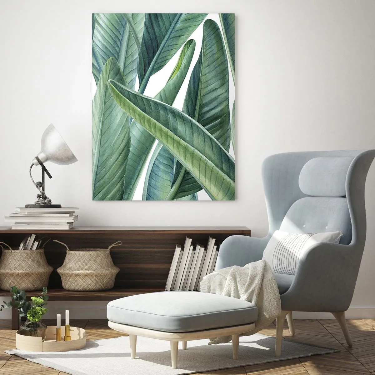Impression sur verre - Image sur verre - Feuilles tropicales dans des tons de vert - 50x70cm - La nature face à elle-même - Décoration murale moderne pour le salon et la chambre ARTTOR